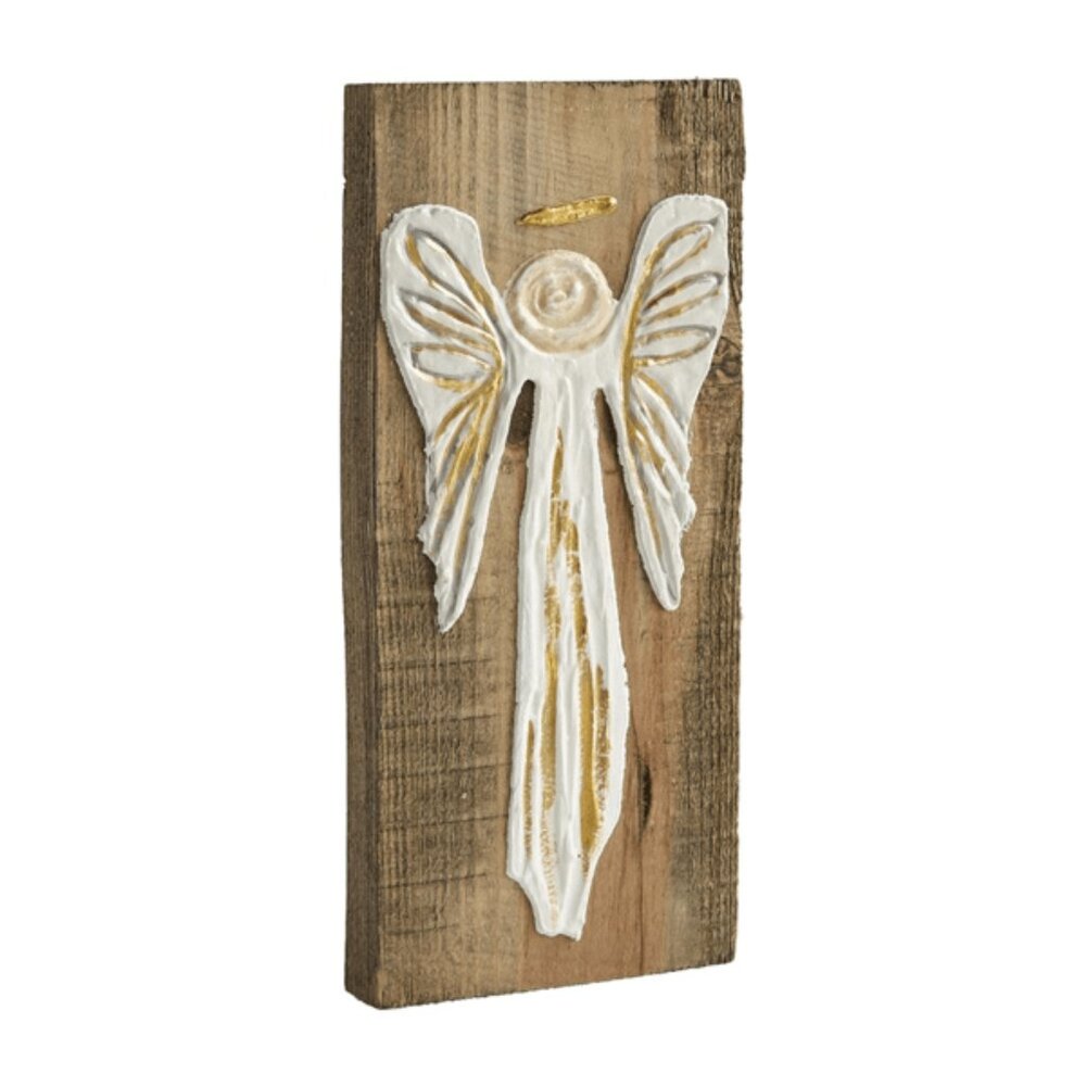 NWT Mud Pie Angel Gold Reclaimed Wood Plaque Christmas Decor